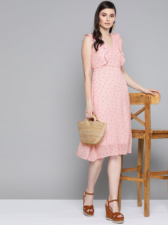 Pink Polka Dot Midi Dress