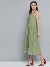 Olive Schiffli Front Button Strappy Dress