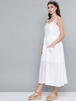 White Schiffli Front Button Strappy Dress