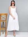 White Schiffli Front Button Strappy Dress