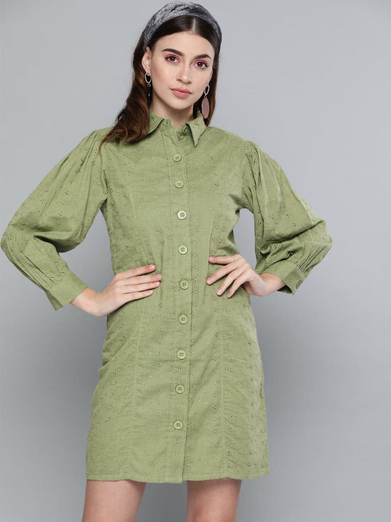 Olive Schiffli Shirt Dress