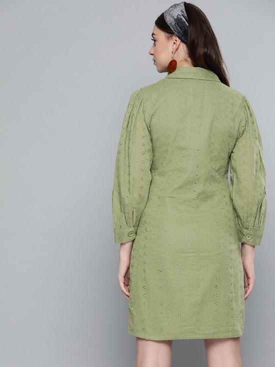 Olive Schiffli Shirt Dress