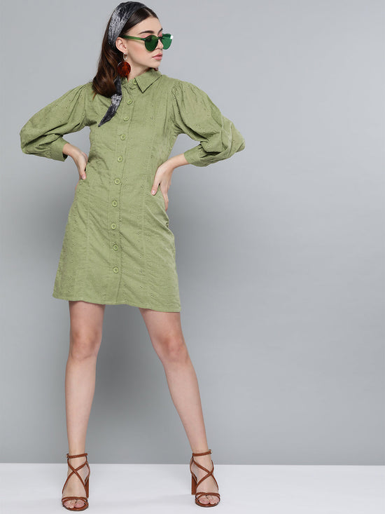 Olive Schiffli Shirt Dress