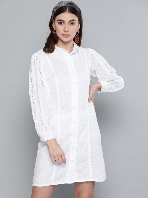 White Schiffli Shirt Dress