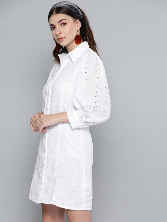 White Schiffli Shirt Dress