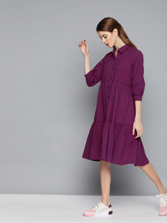 Purple Front Open Tiered Dress