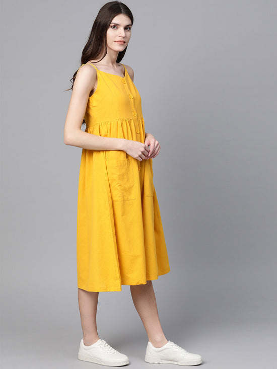 Yellow Front Open Strappy Dress