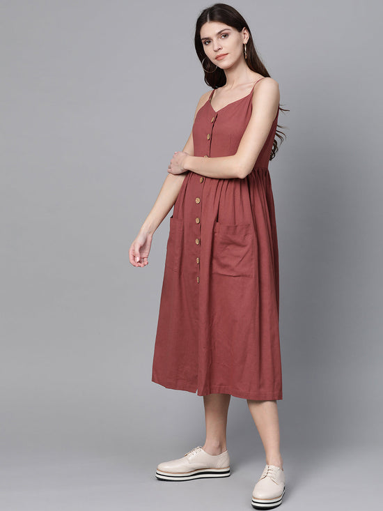 Burgundy Button Strappy Midi