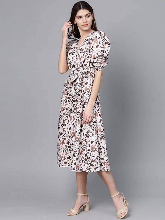 Off White Leopard Belted Midi