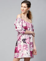 Pink Floral Puff Sleeve Shift Dress