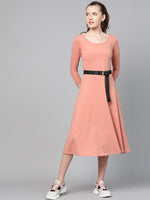 Peach Skater Belted Midi Dress