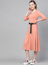 Peach Skater Belted Midi Dress