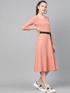 Peach Skater Belted Midi Dress