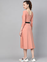 Peach Skater Belted Midi Dress