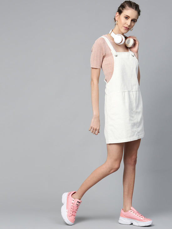 White Corduroy Pinafore Dress