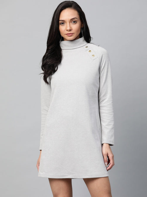 Grey Rib Metal Button Detail Shift Dress