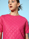 Women Fuchsia Quilted Shift Dress