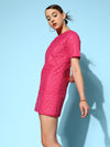 Women Fuchsia Quilted Shift Dress