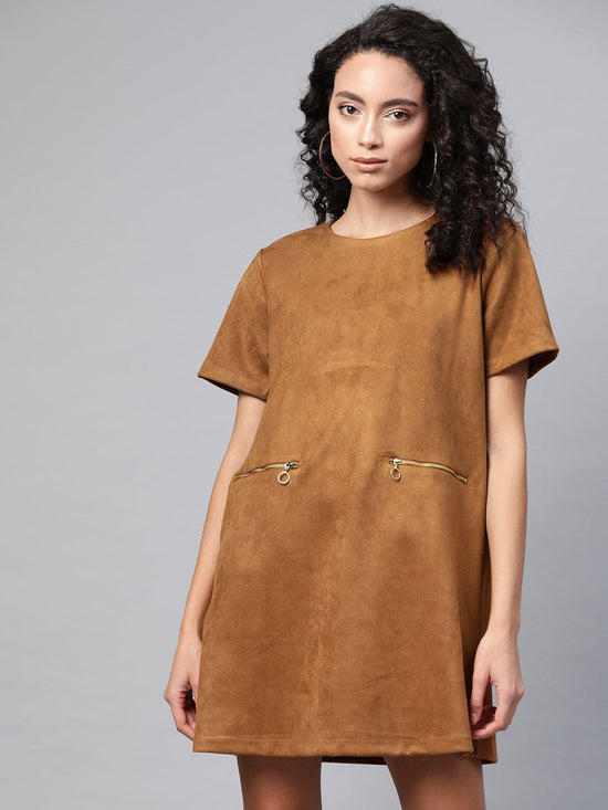 Brown Suede A-line Dress