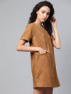 Brown Suede A-line Dress