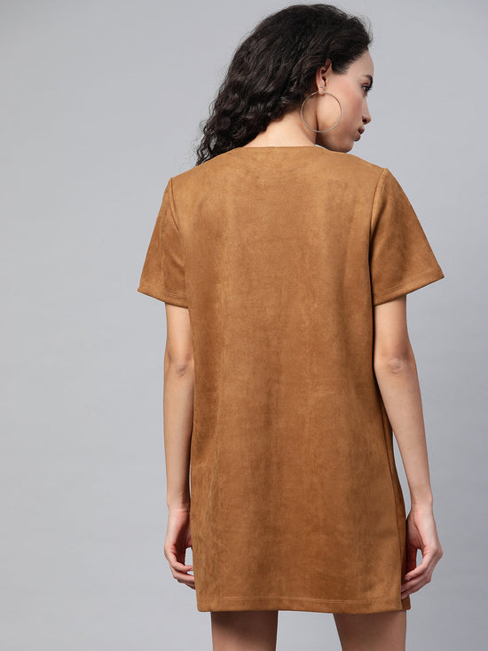 Brown Suede A-line Dress