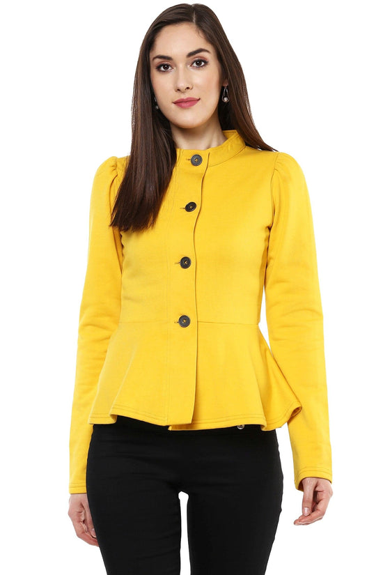 Mustard Fleece Peplum Jacket