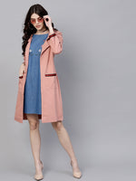 Pink Denim Long Shrug With Pockets