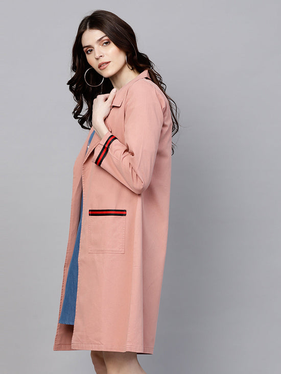 Pink Denim Long Shrug With Pockets