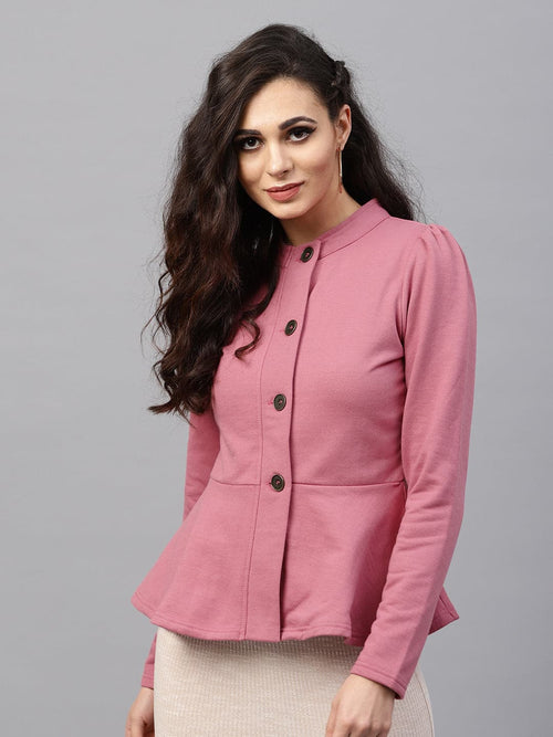 Pink Fleece Peplum Jacket