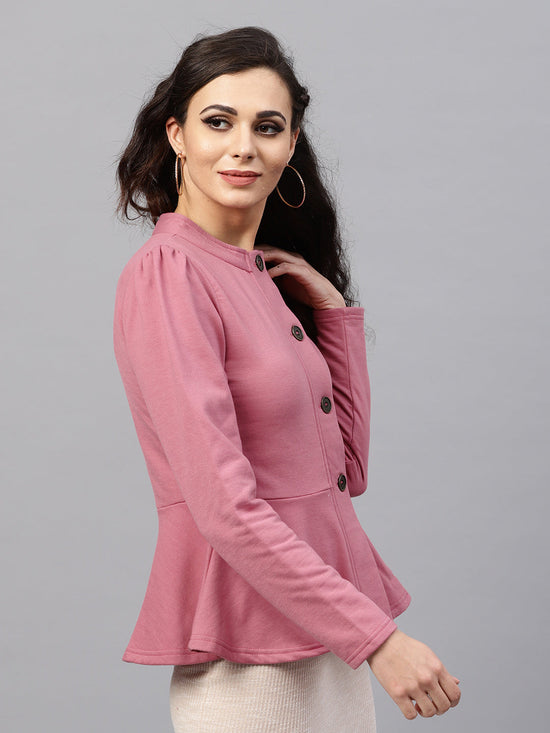 Pink Fleece Peplum Jacket