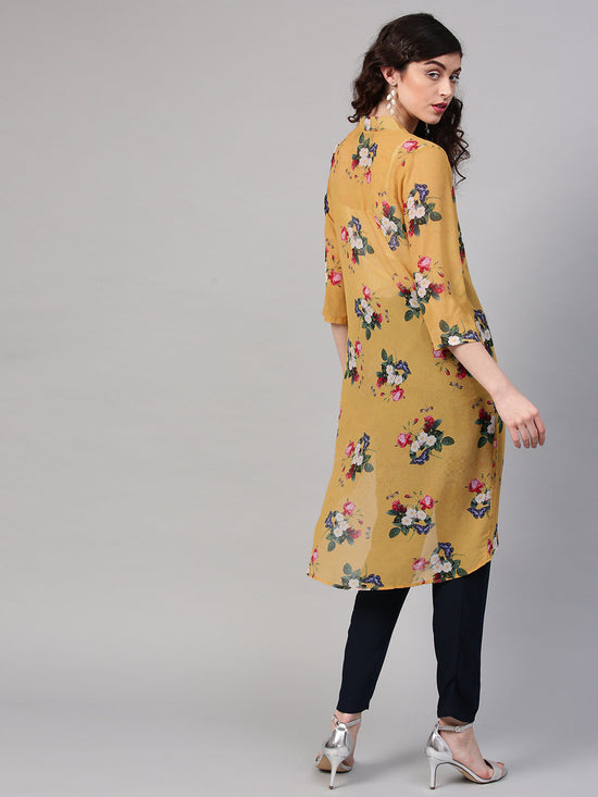 Mustard Floral Front Open Shrug