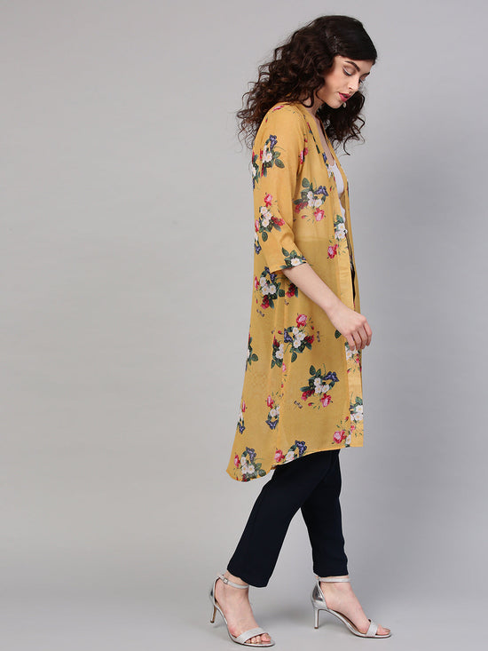 Mustard Floral Front Open Shrug