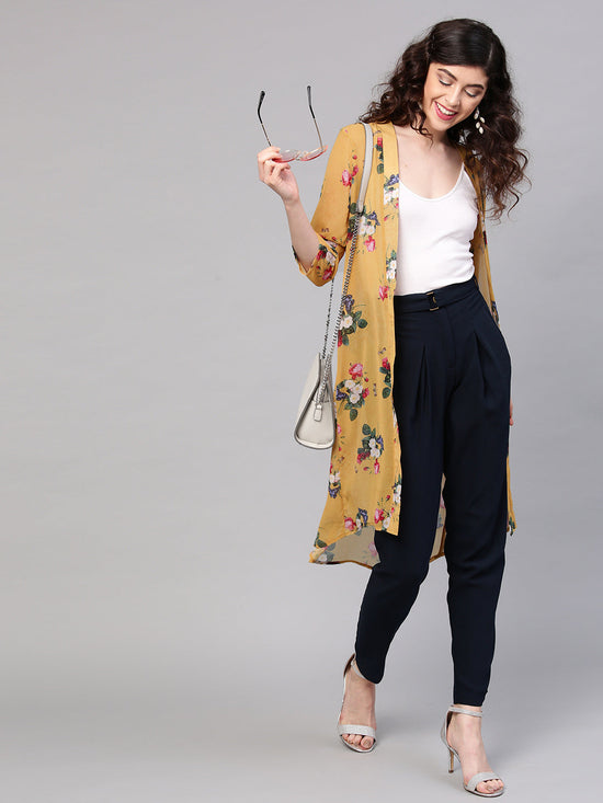 Mustard Floral Front Open Shrug