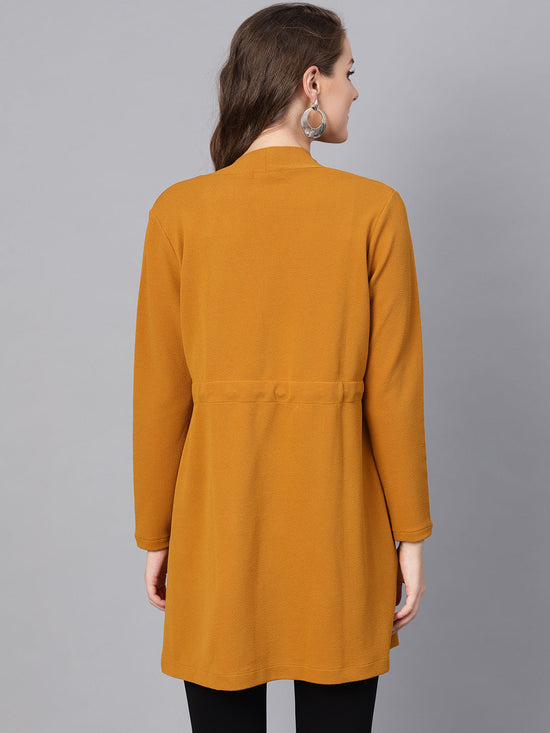 Mustard Waterfall Shrug With PU Tie Belt