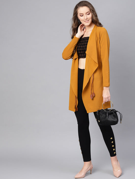 Mustard Waterfall Shrug With PU Tie Belt