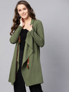 Olive Waterfall Shrug With PU Tie belt