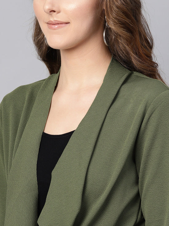 Olive Waterfall Shrug With PU Tie belt