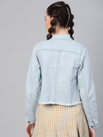 Light Blue Denim Raw Edge Crop Jacket