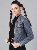 Blue Denim Pearl Studded Jacket