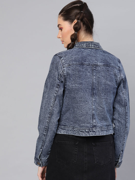 Blue Denim Pearl Studded Jacket