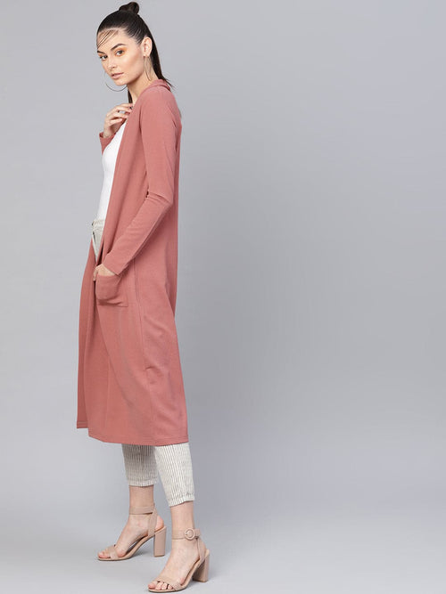 Pink Pocket Detail Longline Shrug