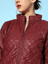 Women Burgundy Quilted Hooded Puffer Jacket