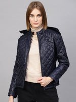 Navy Quilted Hooded Puffer Jacket