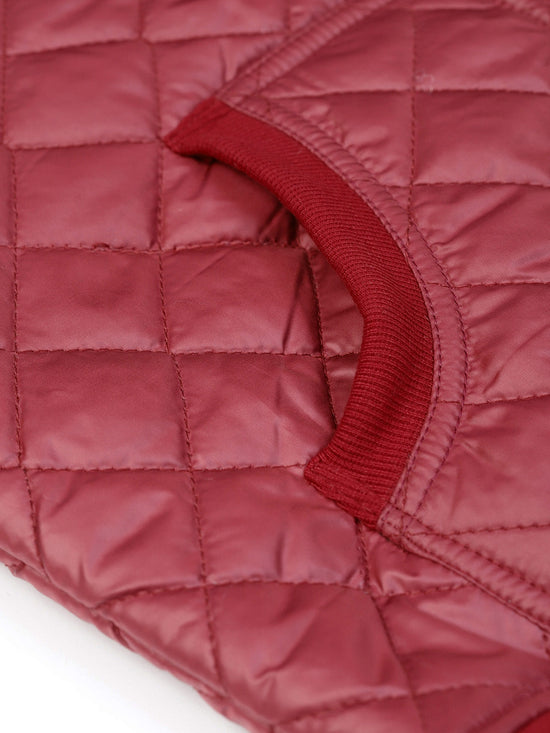 Burgundy Quilted Bomber Jacket