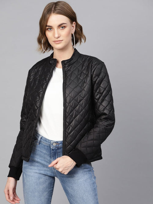 Black Quilted Jacket With Zip On Sleeves