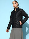 Women Black Quilted Jacket With Zip On Sleeves