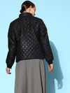 Women Black Quilted Jacket With Zip On Sleeves