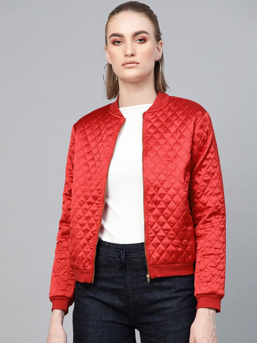 Red Quilting Bomber Jacket