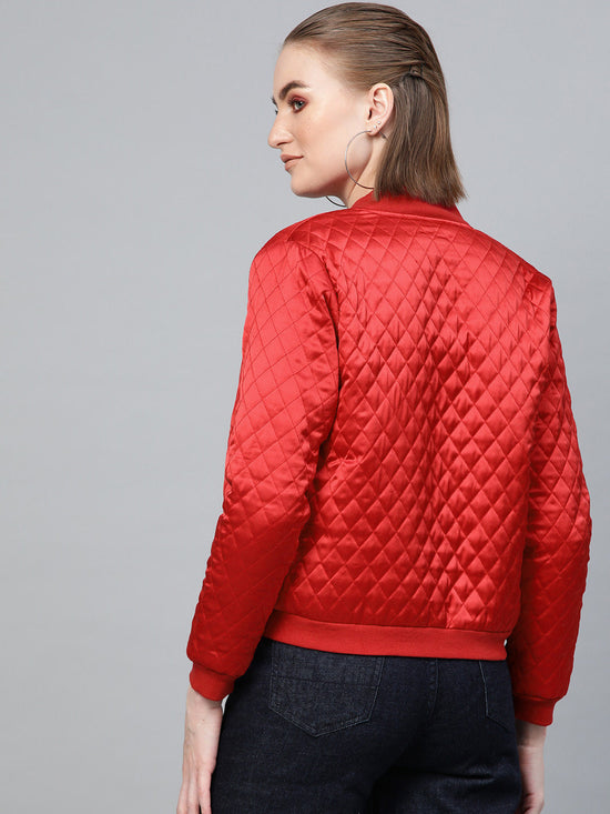 Red Quilting Bomber Jacket