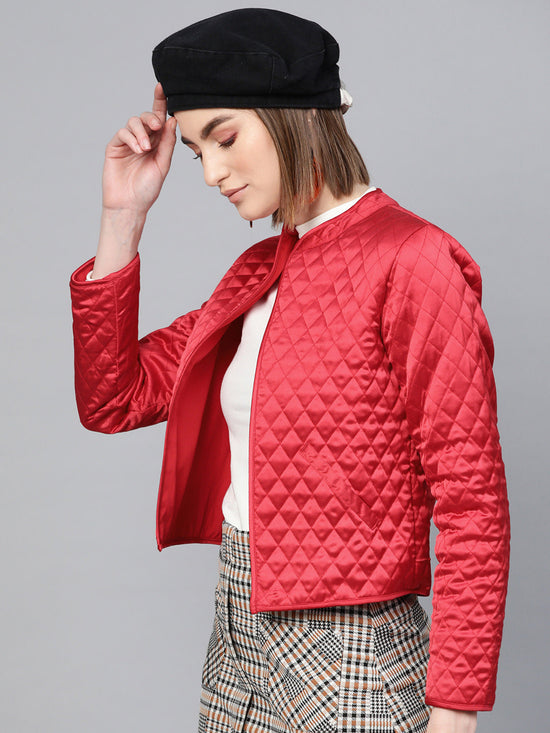 Red Front Open Quilted Jacket